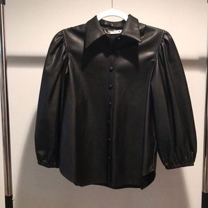 Zara black faux leather button up shirt